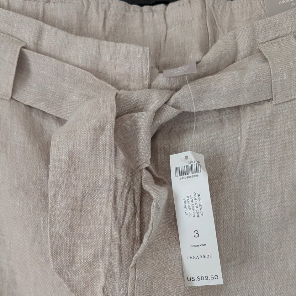 Chico's NWT Size 3 (XL) wide-leg linen-cotton cropped beige pants